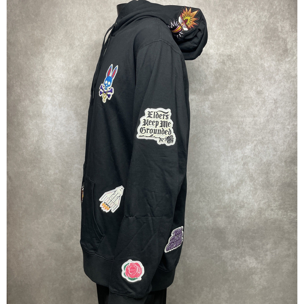 Psycho Bunny Black Hoodie with Colorful Patch Graphics - Picture 6 of 16